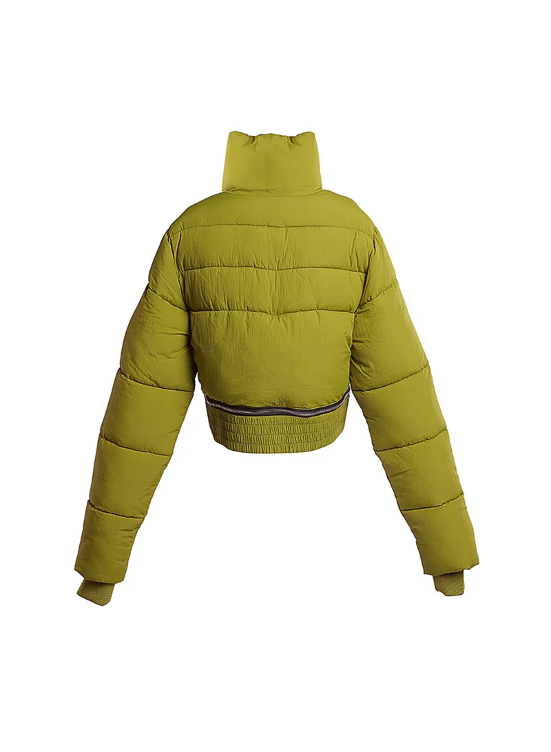 London Rag Dark Olive Cropped Detachable Turtleneck Puffer Jacket