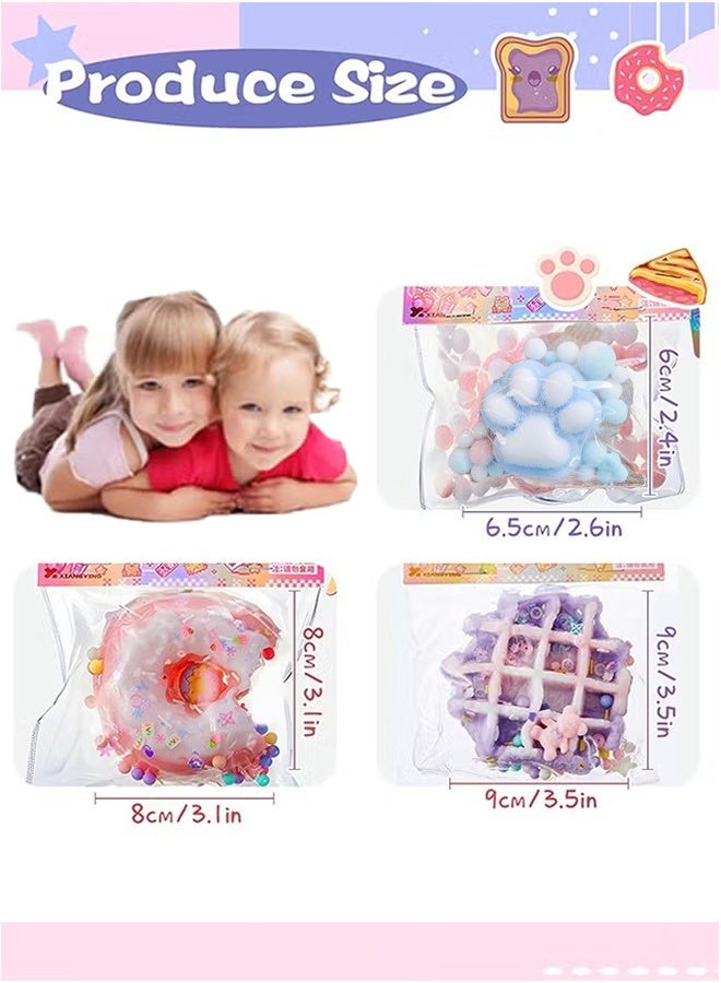 بينتش 3pcs الإجهاد الإغاثة لعبة، الابتكار فك الضغط لعبة، ضغط القط كف الدونات الكرة ضغط لطيف البلاستيك الحسية لعبة، الارتداد الإجهاد والاسترخاء لعبة - الدونات / وافل / القط كف - Image 2