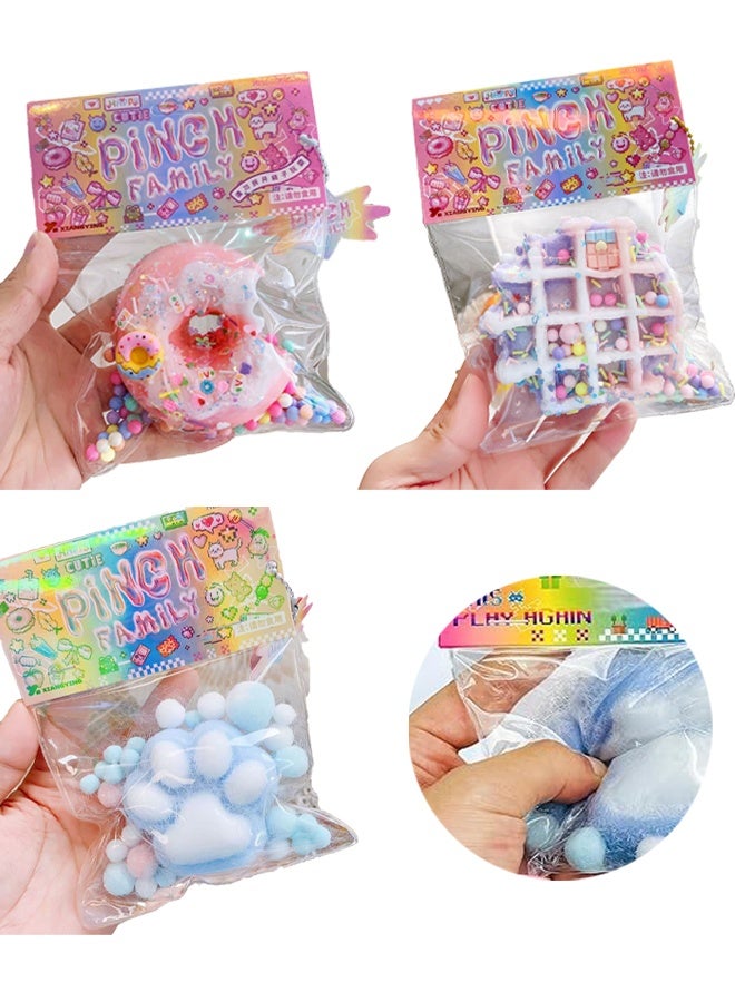 بينتش 3pcs الإجهاد الإغاثة لعبة، الابتكار فك الضغط لعبة، ضغط القط كف الدونات الكرة ضغط لطيف البلاستيك الحسية لعبة، الارتداد الإجهاد والاسترخاء لعبة - الدونات / وافل / القط كف - Image 1