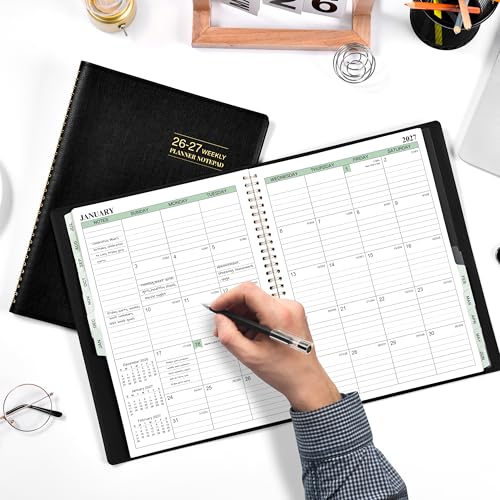JOJOKALL 2026-2027 Planner - 11.38'' x 8.74'', Weekly & Monthly Planner Notepad, JUL. 2026 - JUN.2027, Appointment Book 2026-2027, 60 Minutes Interval, Monthly Tabs, Faux Soft Leather, Spiral Bound - Black - Image 2