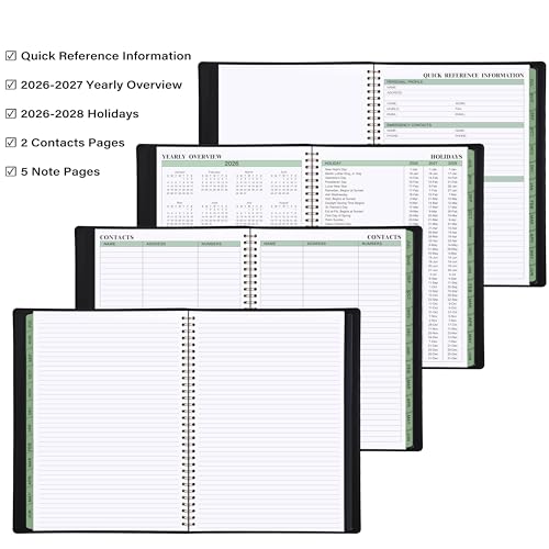 JOJOKALL 2026-2027 Planner - 11.38'' x 8.74'', Weekly & Monthly Planner Notepad, JUL. 2026 - JUN.2027, Appointment Book 2026-2027, 60 Minutes Interval, Monthly Tabs, Faux Soft Leather, Spiral Bound - Black - Image 5
