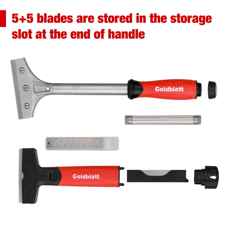 Goldblatt 2 Pieces Glass Scraper Set â€‹with 20-piece Blades - 4 Inch Industrial Floor Scraper Tool with Long-Handle, Heavy Duty Razor Holder for Cleaning Caulk, Paint, Glue on Glass, Tiles, Walls - Image 2
