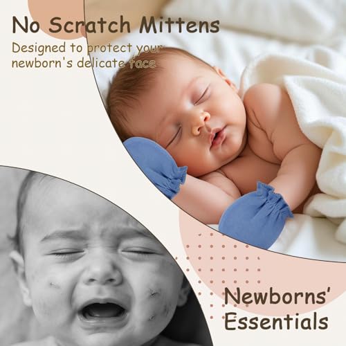Hoiny 8 Pairs Baby Mittens No Scratch, Skin-friendly Cotton Newborn Infant Gloves, Baby Girl Boy Must Haves Essentials 0-6 Months (Blue) - Image 4