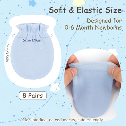 Hoiny 8 Pairs Baby Mittens No Scratch, Skin-friendly Cotton Newborn Infant Gloves, Baby Girl Boy Must Haves Essentials 0-6 Months (Blue) - Image 2