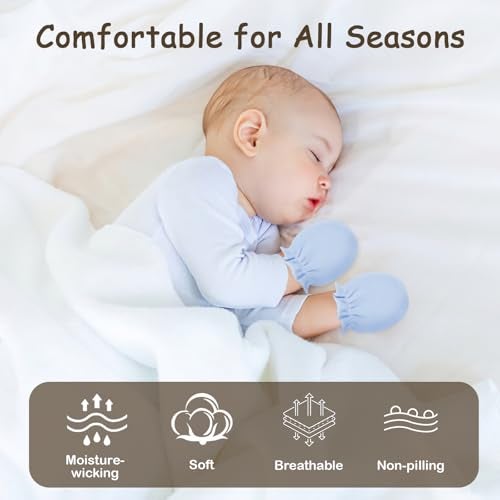 Hoiny 8 Pairs Baby Mittens No Scratch, Skin-friendly Cotton Newborn Infant Gloves, Baby Girl Boy Must Haves Essentials 0-6 Months (Blue) - Image 5