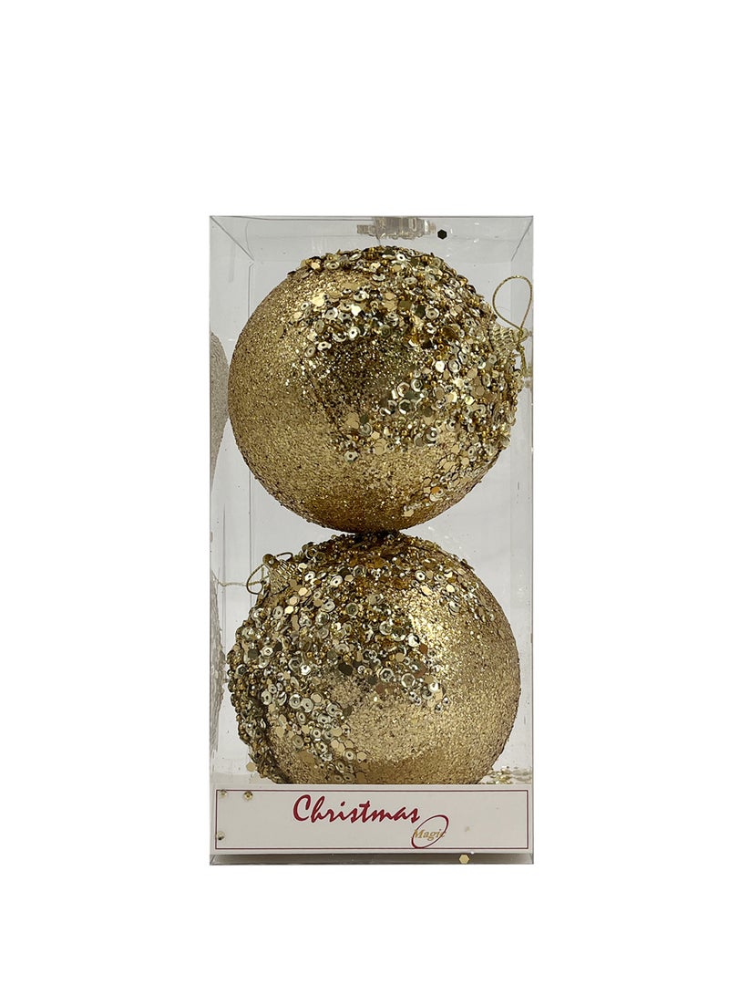 CHRISTMAS MAGIC 2 Pieces Christmas Designer Baubles Gold 12cm Box - Image 1