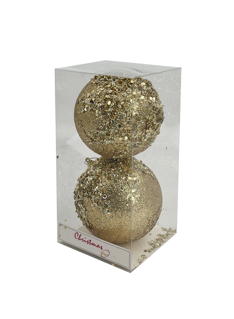 CHRISTMAS MAGIC 2 Pieces Christmas Designer Baubles Gold 12cm Box - Image 3