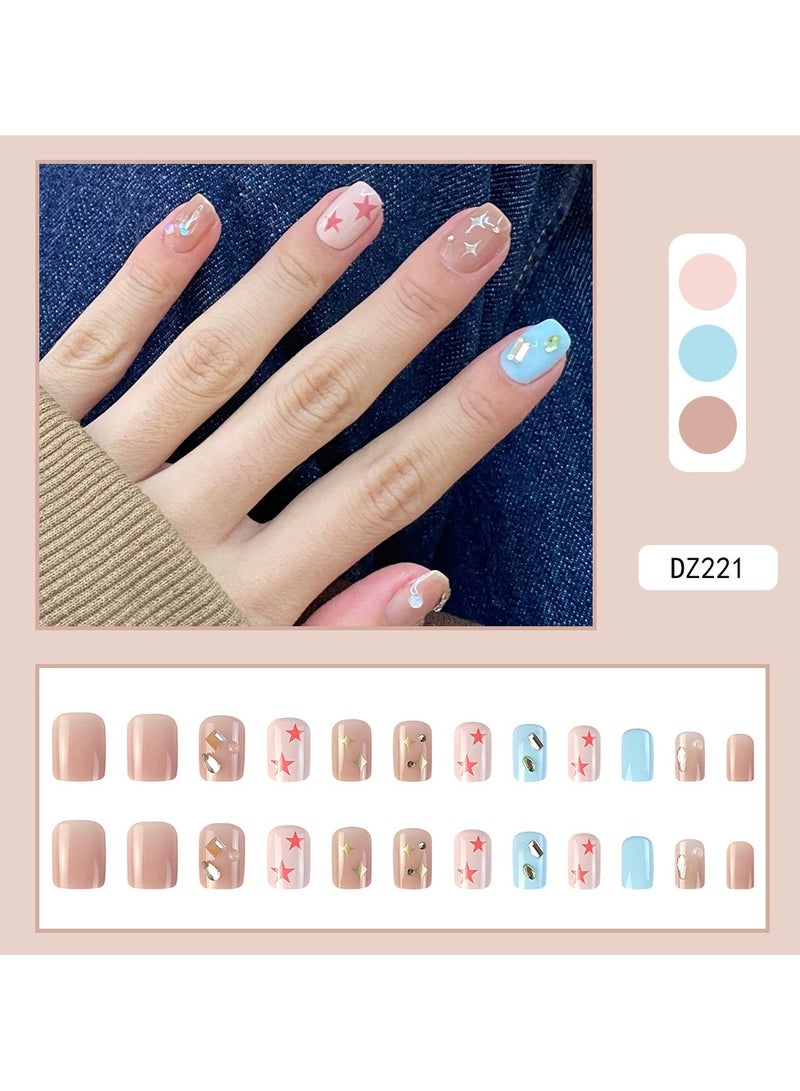 Goolsky أظافر لاصقة مزينة بالنجوم - تصميم يدوي لطيف وأنيق مع نصائح أظافر فاخرة قابلة للفك، 30 قطعة متلألئة - Image 1
