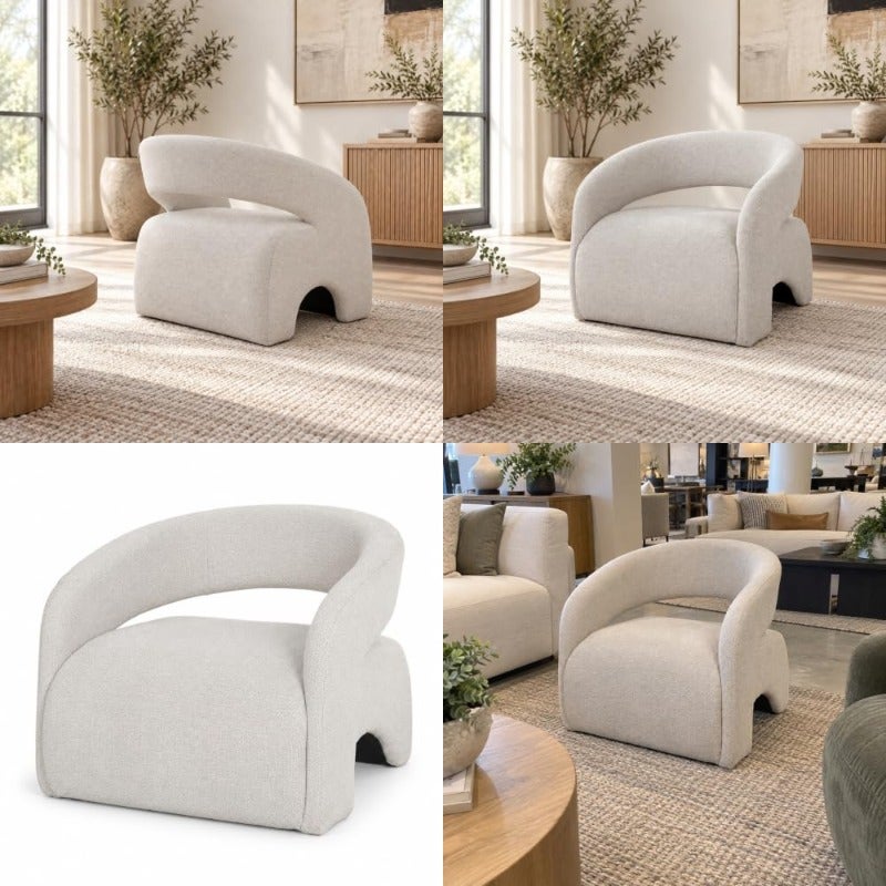 كرسي بذراعين بادئة مودرن - كرسي استرخاء من قماش بيج دافئ مع ظهر منحنٍ، تصميم فاخر بملف منخفض، كنبة مفردة للجلوس في غرفة المعيشة وغرفة النوم ZH-8122 - Image 1