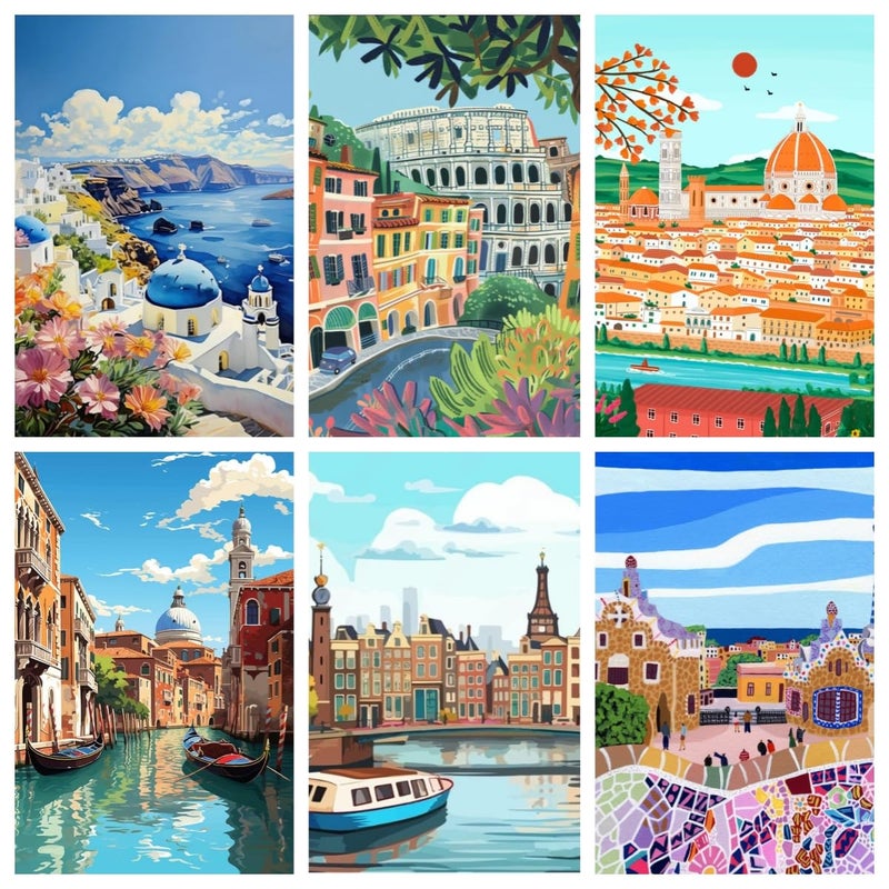 NEGEKFKX 6 Pack Scenery Diamond Art Kits for Adults Beginners,Landscape Diamond Painting Kits for Adults,5D Full Drill DIY Diamond Dot Gem Art Kit Wall Home Decor Arts Craft 16x12 inch - Image 1