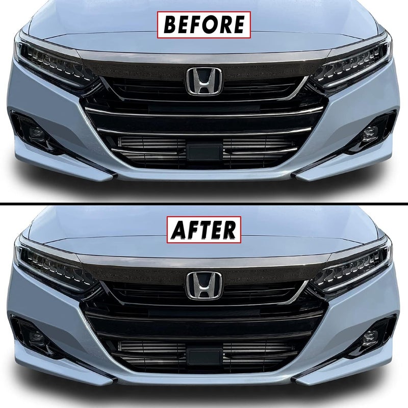 SlickMod Chrome Delete Blackout Vinyl Overlay for 2021 Honda Accord Sedan Lower Grill Trim - Gloss Black - Image 1