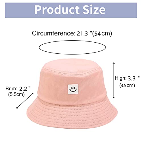 AJG Kids Sun Hat Smile Face Bucket Hat for Girls Boys Summer Sun Protection Cotton Unisex Beach Cap(Pink) - Image 2