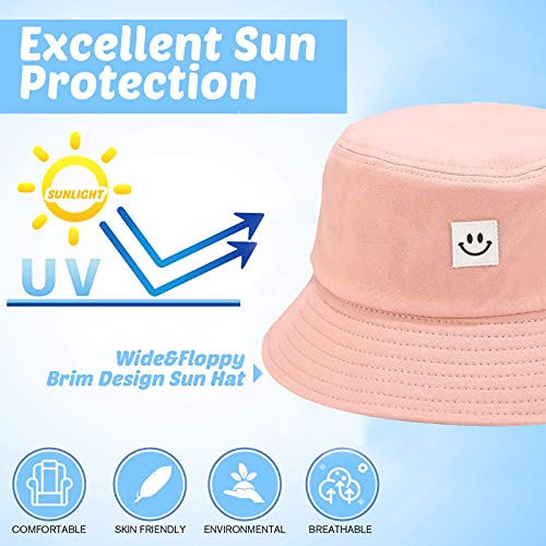 AJG Kids Sun Hat Smile Face Bucket Hat for Girls Boys Summer Sun Protection Cotton Unisex Beach Cap(Pink) - Image 4