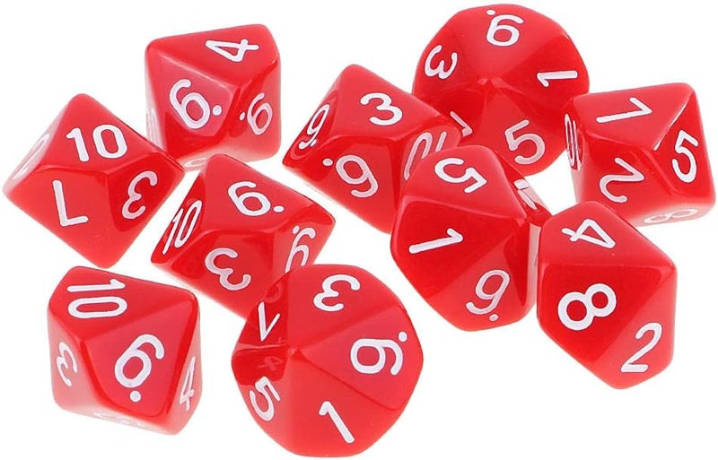 klarakoSet of 10 Acrylic 10klarakosided Dice D10 klarakoRed, 16mm - Image 5