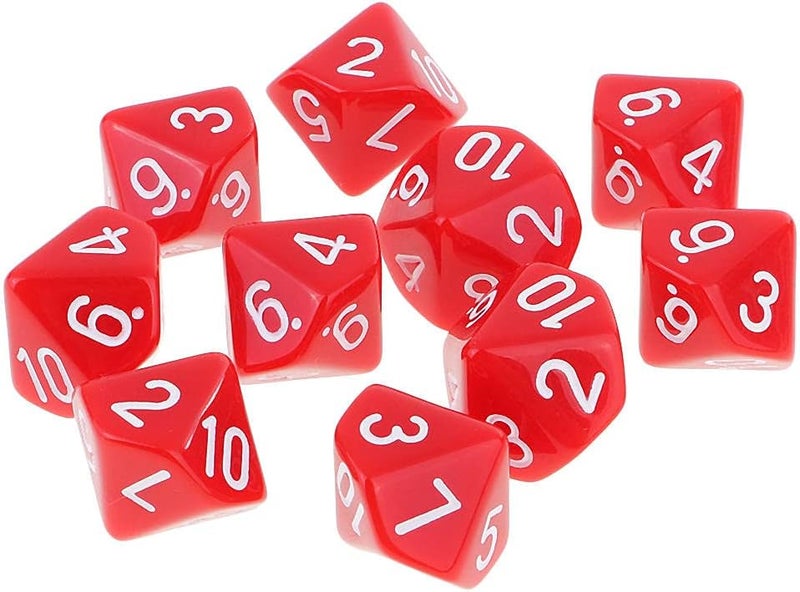 klarakoSet of 10 Acrylic 10klarakosided Dice D10 klarakoRed, 16mm - Image 1