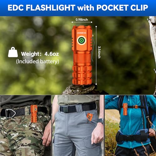 UNROEVS XC06 Mini Flashlight Rechargeable,Pocket Flashlight with Magnet,Super Bright Small Compact Flashlight,5 Modes EDC Flashlight for Camping,Emergency. (1, Orange) - Image 4