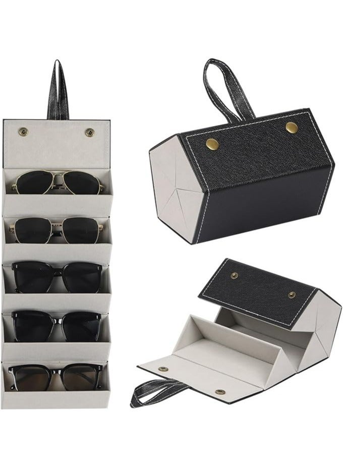 sunglasses Travel Case, Foldable 5 Slot Eyeglass Organizer, Hanging Storage Box for Women and Men （Black） - Image 1
