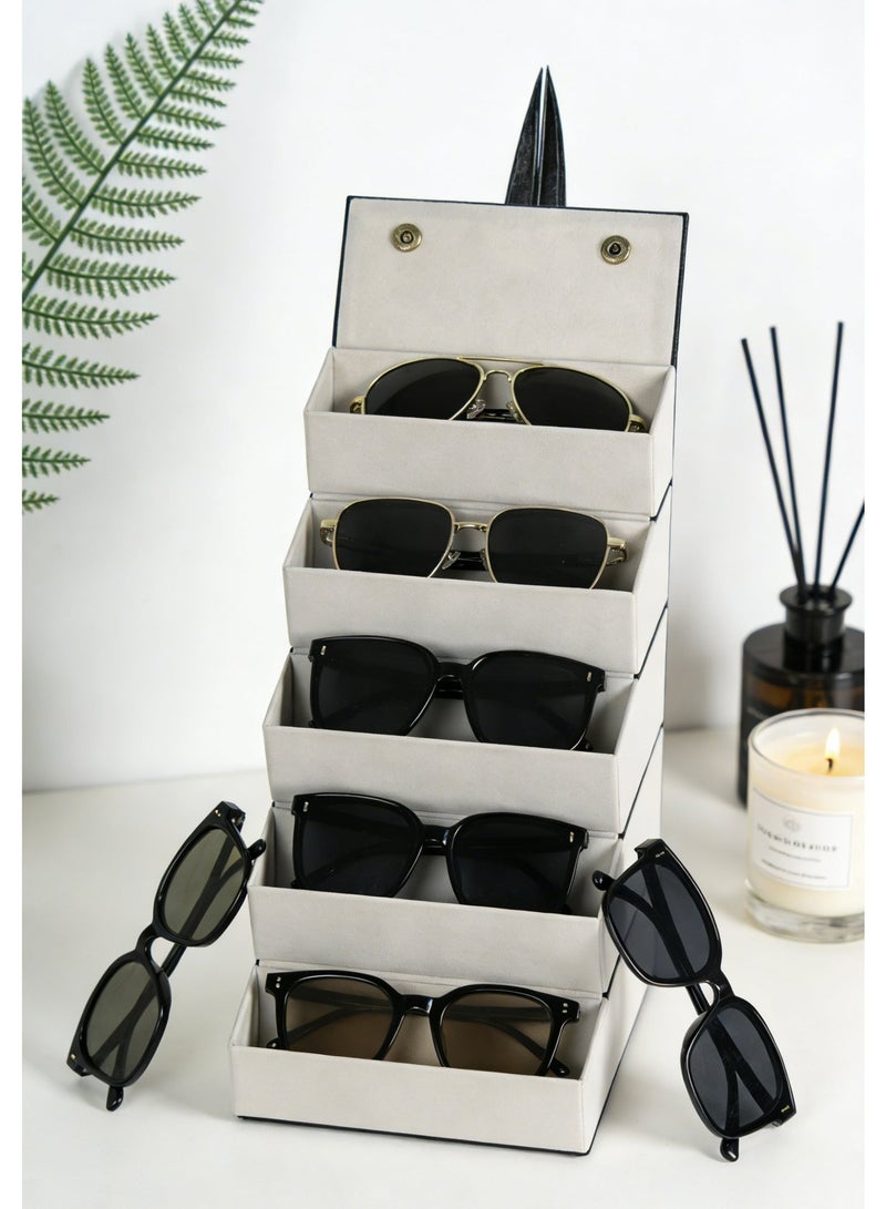 sunglasses Travel Case, Foldable 5 Slot Eyeglass Organizer, Hanging Storage Box for Women and Men （Black） - Image 2