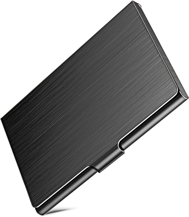 DMFLY Business Card Holder, Slim Business Card Case for Men and Women, Stainless Steel Metal Pocket Card Case with Buckle Closure, Black - Image 1