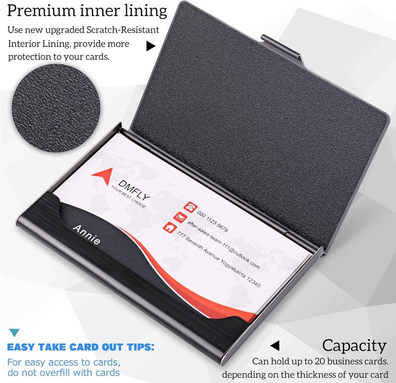 DMFLY Business Card Holder, Slim Business Card Case for Men and Women, Stainless Steel Metal Pocket Card Case with Buckle Closure, Black - Image 2