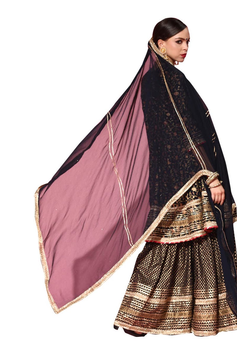 ishin Women's Cotton Anarkali Embroidered Kurta suit Set With Dupatta & Sharara Kpldsrd-19063_XXL_Navy Blue - Image 2