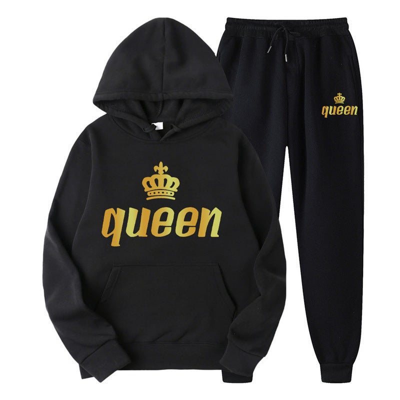 Couples Hoodie  Sweatpants Set Autumn Black-queen 