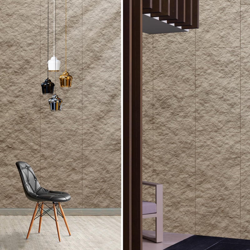 KASARO PU 3D Faux Stone Wall Panels, 4 PCS Wainscoting Panel for Interior Wall Decor, Cement Texture Accent for Home, Office, 47.2Ã—23.6inch, Stone Yellow - Image 3