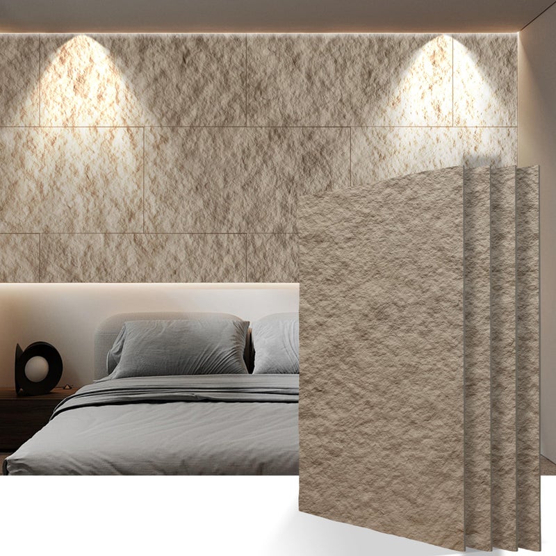 KASARO PU 3D Faux Stone Wall Panels, 4 PCS Wainscoting Panel for Interior Wall Decor, Cement Texture Accent for Home, Office, 47.2Ã—23.6inch, Stone Yellow - Image 1