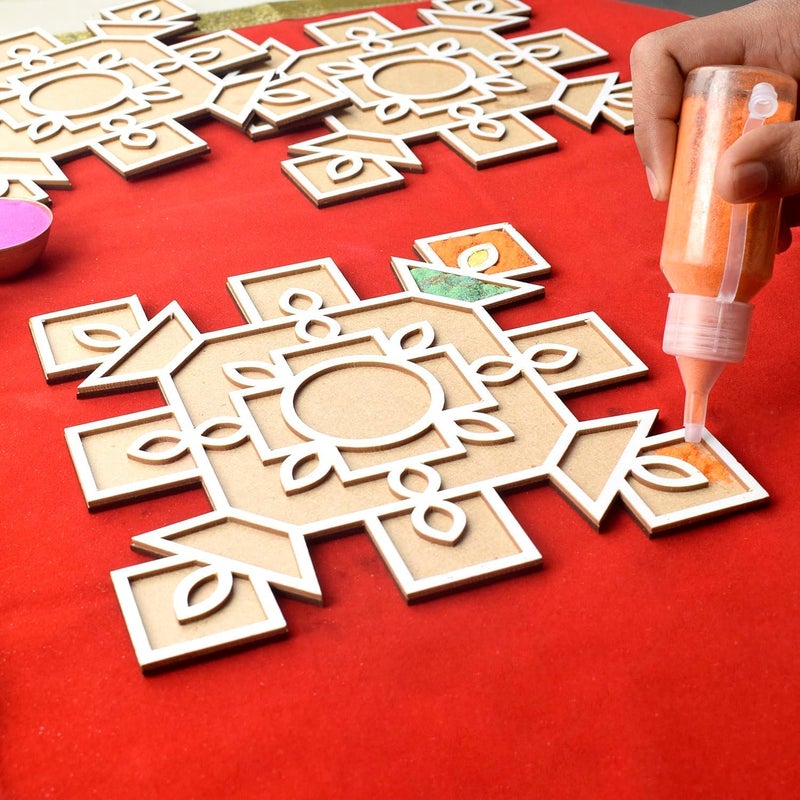 SATVIK Set of 6 Rangoli (8 inches) Stencil for Decor DIY Craft Reusable Rangoli Pallets Templates for Floor Table Just Fill with Rangoli Atta or Grains for Navratri Pongal Pooja Mandir (Design-1) - Image 3