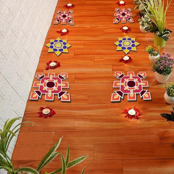 SATVIK Set of 6 Rangoli (8 inches) Stencil for Decor DIY Craft Reusable Rangoli Pallets Templates for Floor Table Just Fill with Rangoli Atta or Grains for Navratri Pongal Pooja Mandir (Design-1) - Image 4