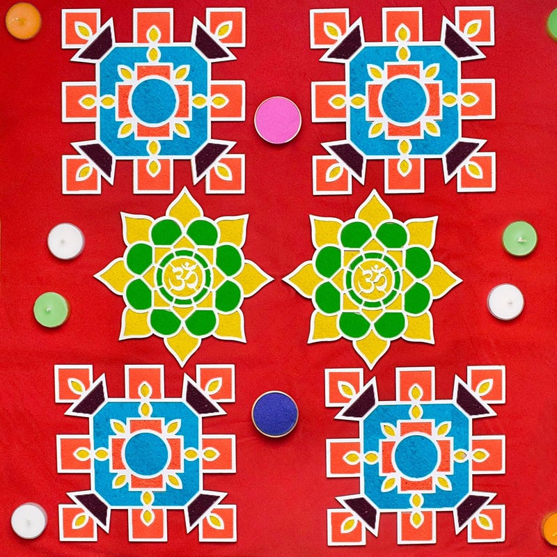 SATVIK Set of 6 Rangoli (8 inches) Stencil for Decor DIY Craft Reusable Rangoli Pallets Templates for Floor Table Just Fill with Rangoli Atta or Grains for Navratri Pongal Pooja Mandir (Design-1) - Image 1