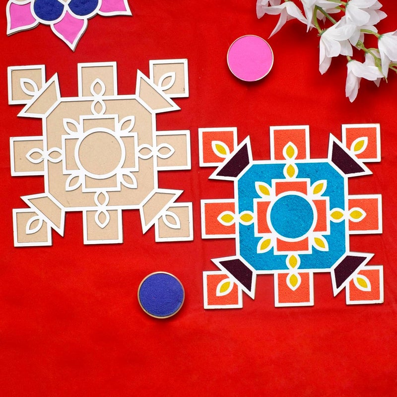 SATVIK Set of 6 Rangoli (8 inches) Stencil for Decor DIY Craft Reusable Rangoli Pallets Templates for Floor Table Just Fill with Rangoli Atta or Grains for Navratri Pongal Pooja Mandir (Design-1) - Image 5