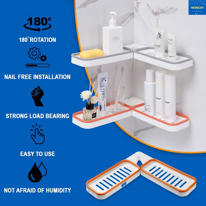 FreshDcart FDC2012 No Drilling Foldable rack180 Degree Rotating shelf plastic bathroom corner With Drainage holes for rack shampoo soap conditioner (Multicolor 2pcs Pack of 1) - Image 3