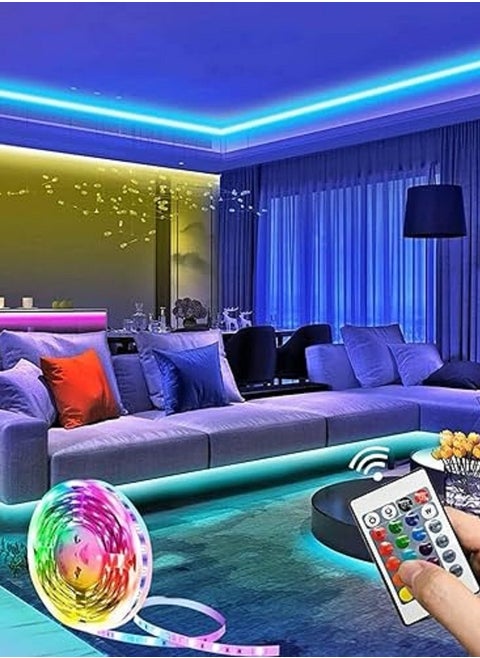 شريط اضاءة بالفضاء اللوني ار جي بي بطول 5 متر مع ريموت كنترول، 150 مصباح LED، متعدد الألوان، 5.0 ، 5.0 ميتر