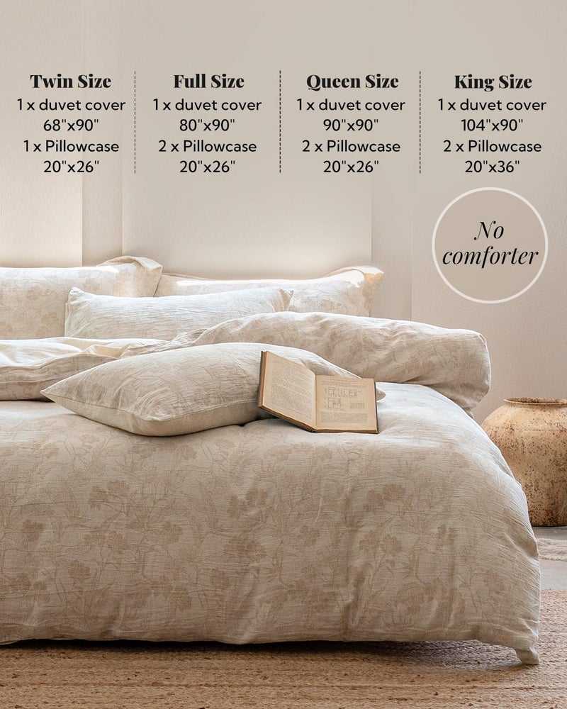 MILDLY Linen Cotton Duvet Cover - Garden Floral Jacquard Textured Comforter Cover Set 3pcs with Zipper Closure Breathable & Minimalist for All Season - Image 5