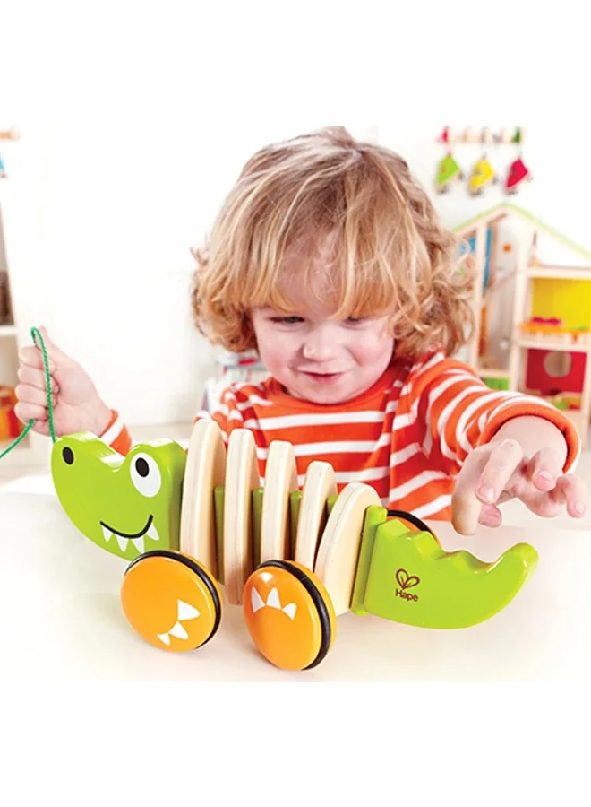 Hape Walk-A-Long Crocodile Pull Toy For Toddlers | Wooden Montessori Toy For Walking | Interactive Animal Design | Boosts Coordination, Balance, And Creativity | Durable, Bright Colors, Ages 12+Months