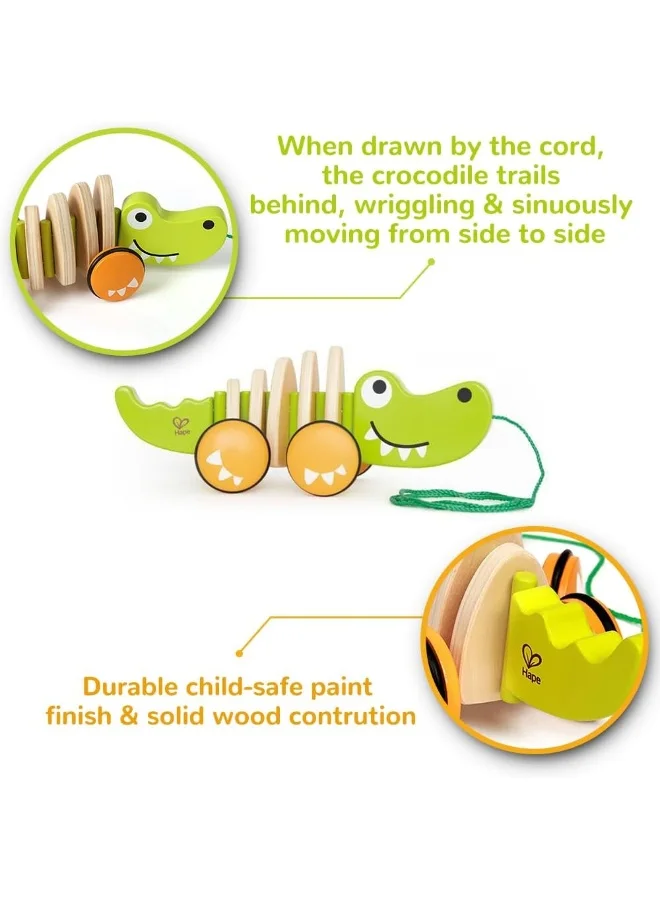 Hape Walk-A-Long Crocodile Pull Toy For Toddlers | Wooden Montessori Toy For Walking | Interactive Animal Design | Boosts Coordination, Balance, And Creativity | Durable, Bright Colors, Ages 12+Months