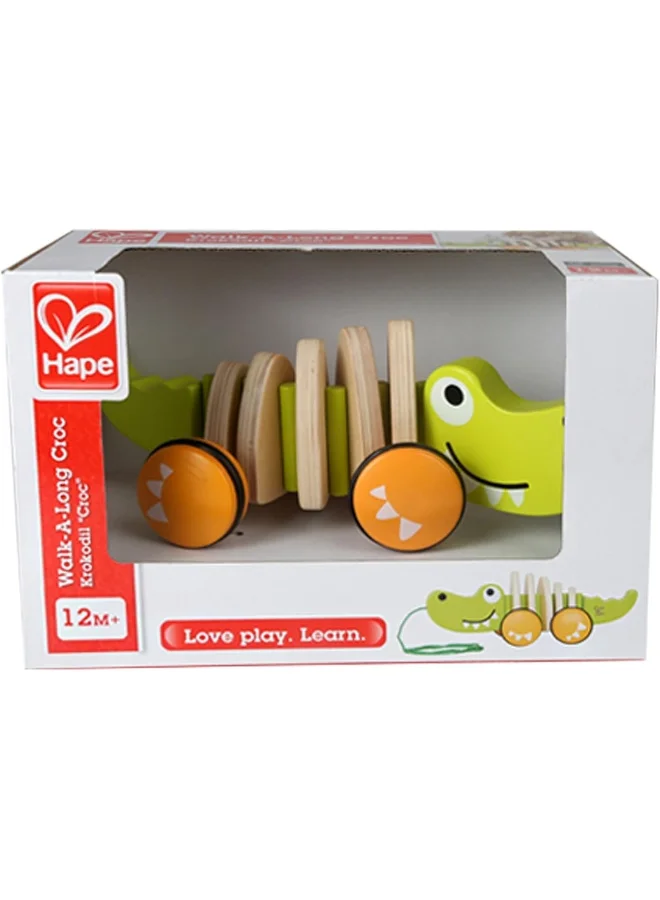 Hape Walk-A-Long Crocodile Pull Toy For Toddlers | Wooden Montessori Toy For Walking | Interactive Animal Design | Boosts Coordination, Balance, And Creativity | Durable, Bright Colors, Ages 12+Months