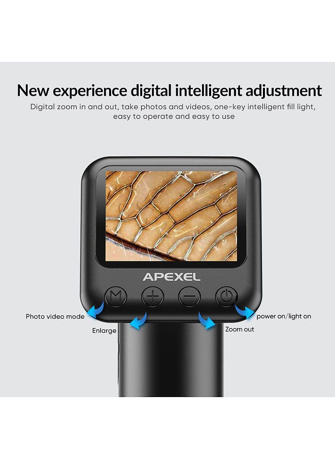 APEXEL APL-MS008 مجهر رقمي محمول بتكبير 12X-24X مجهر محمول للأطفال 2.0 بوصة شاشة LCD 2MP صور 720P فيديو بطارية مدمجة مع أضواء LED كاميرا مكبرة إلكترونية