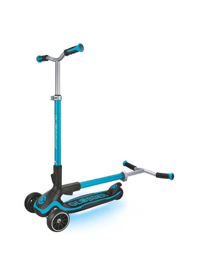 GLOBBER Ultimum Lights Kids Scooter – Adjustable Foldable 3 Wheel Ride On with LED Flashing Wheels – Aqua Blue - Image 3