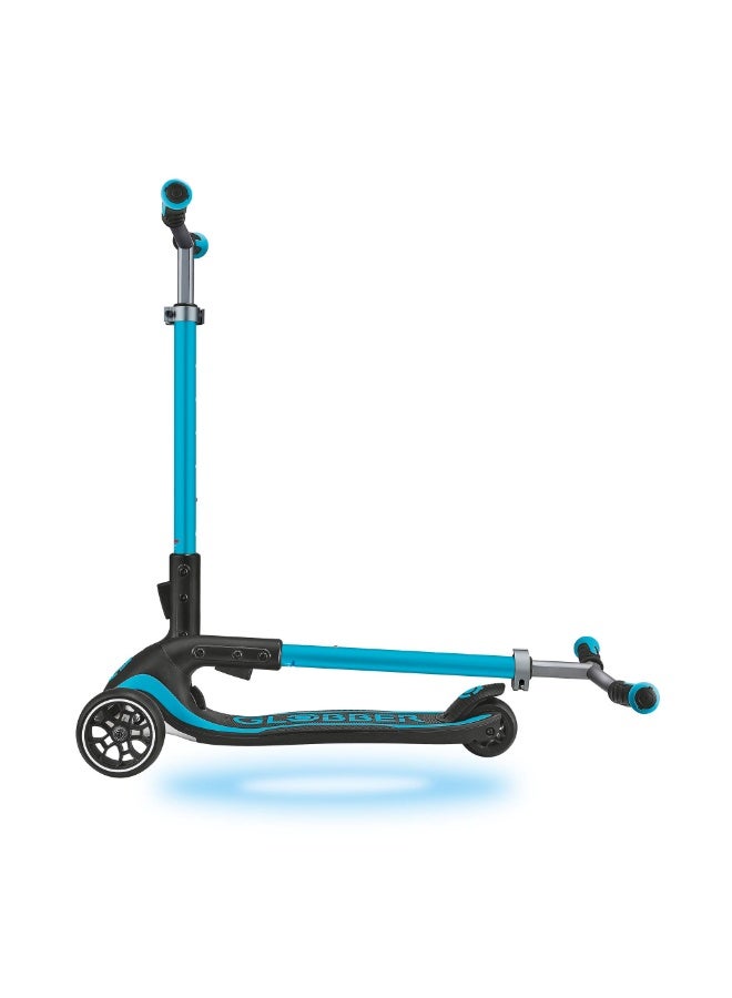 GLOBBER Ultimum Lights Kids Scooter – Adjustable Foldable 3 Wheel Ride On with LED Flashing Wheels – Aqua Blue - Image 4