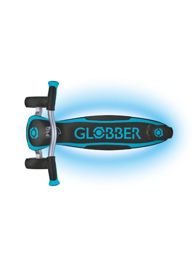 GLOBBER Ultimum Lights Kids Scooter – Adjustable Foldable 3 Wheel Ride On with LED Flashing Wheels – Aqua Blue - Image 1