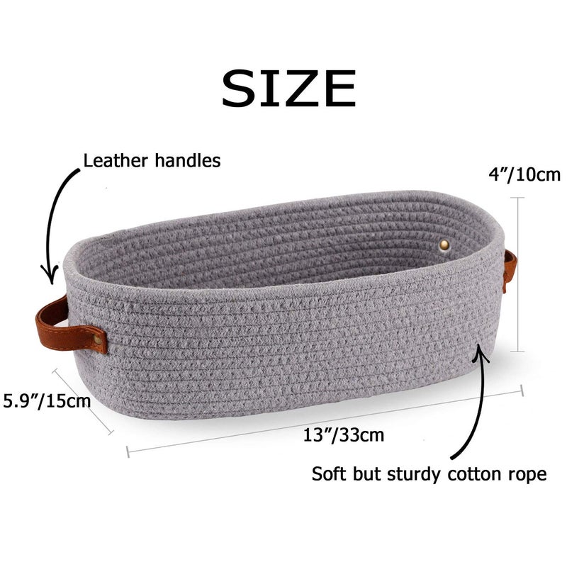 Oradrem Cotton Rope Small Woven Toilet Paper Room Storage Basket with Handles for Bathroom, 13"x5.9"x4" Gary - Image 5