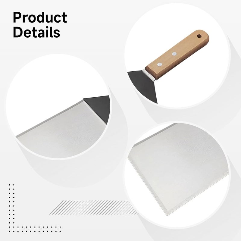 12 Stainless Steel Griddle Scraper with Beechwood Handle for BBQ, Smash Burgers, Teppanyaki & Home Cooking – Heavy Duty Turner - Image 3