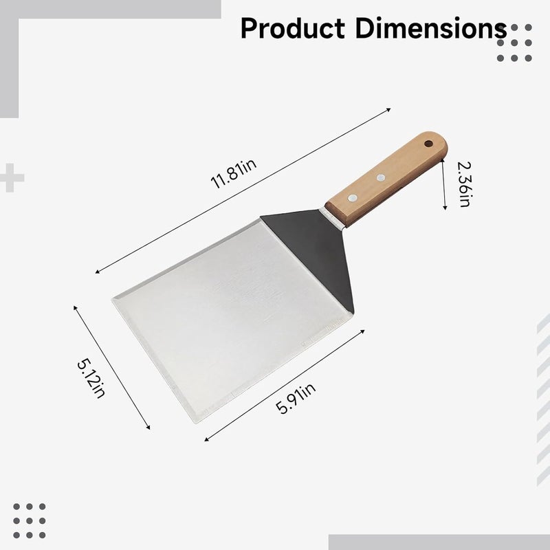 12 Stainless Steel Griddle Scraper with Beechwood Handle for BBQ, Smash Burgers, Teppanyaki & Home Cooking – Heavy Duty Turner - Image 5