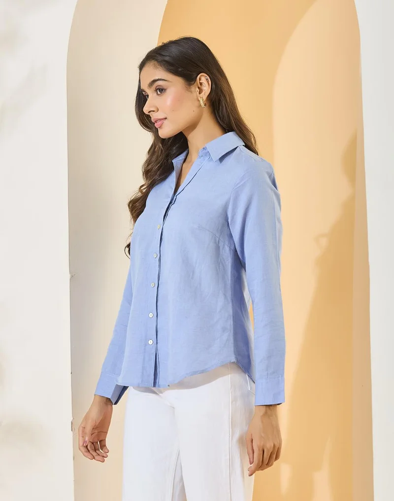 Fabindia  Blue Linen Cotton Shirt for Women | Best Price UAE