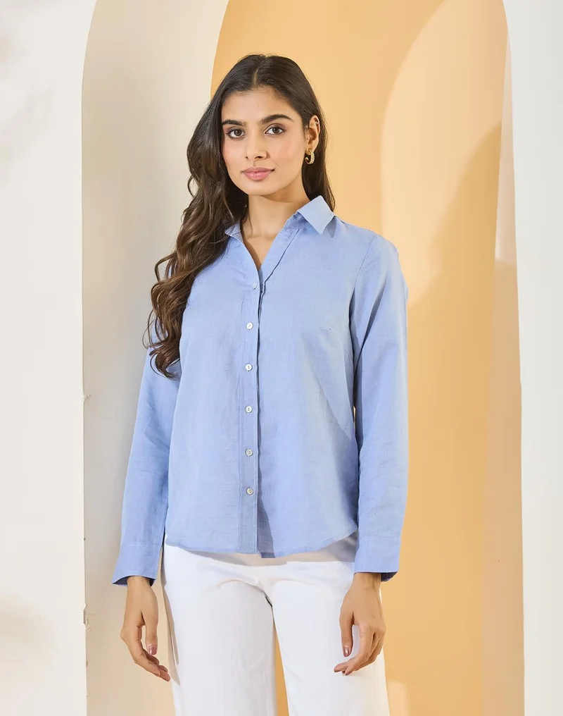 Fabindia  Blue Linen Cotton Shirt for Women | Best Price UAE