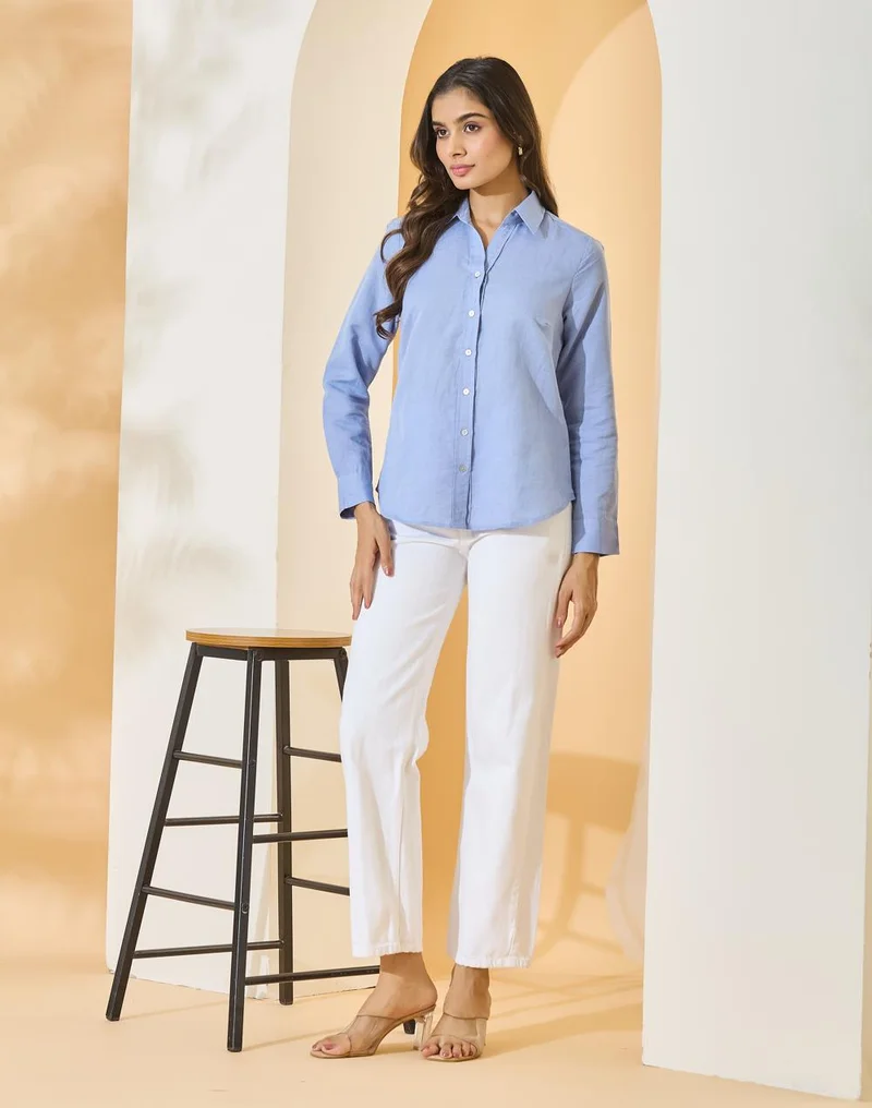 Fabindia  Blue Linen Cotton Shirt for Women | Best Price UAE