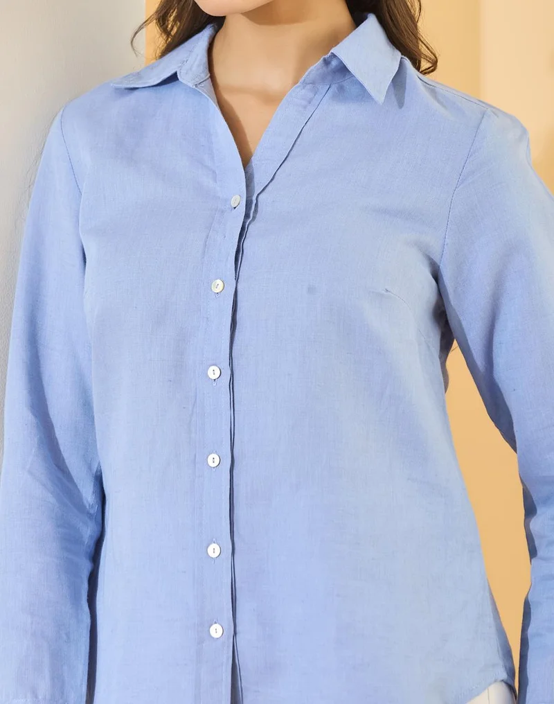 Fabindia  Blue Linen Cotton Shirt for Women | Best Price UAE