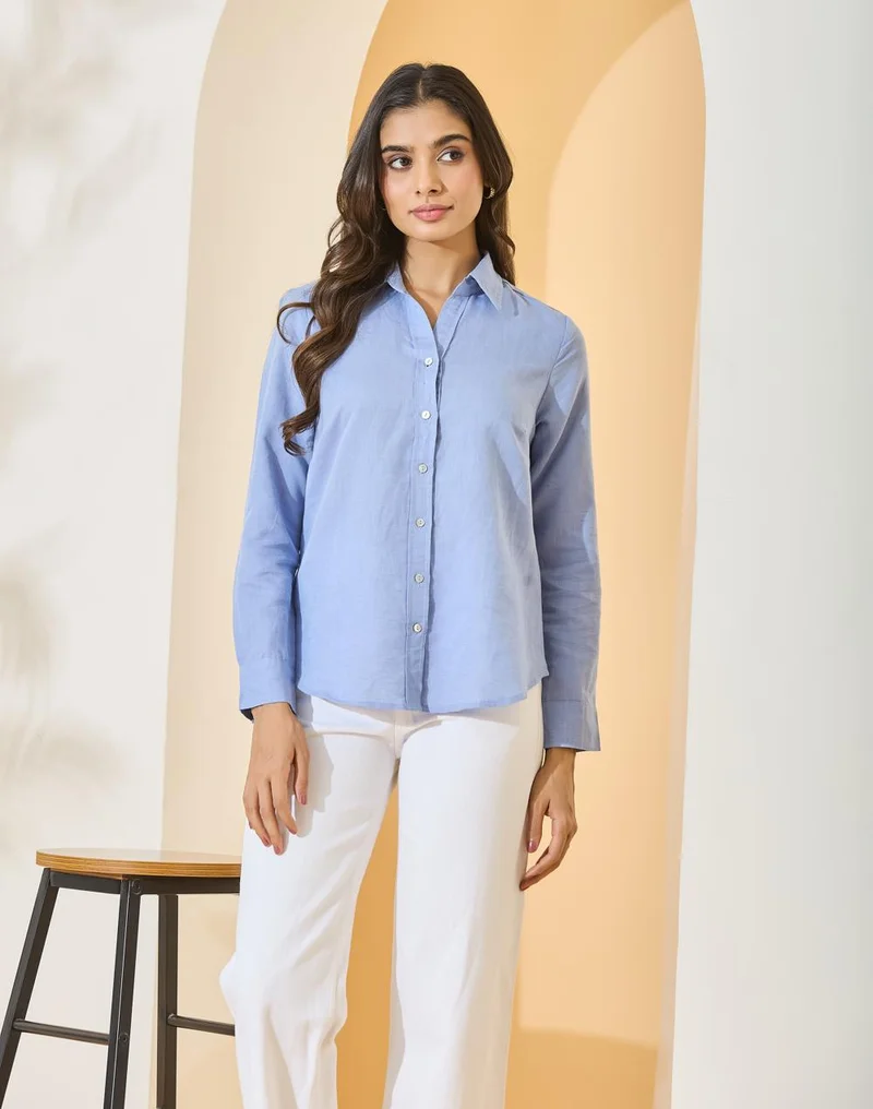 Blue Linen Cotton Shirt